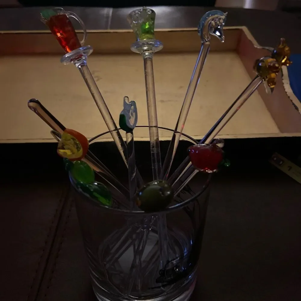 Various Glass drink stirrers and spears 10 Vintage - excellent condition